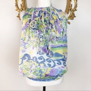 Piano Multicolor Print Ruffled Sleeveless Top L